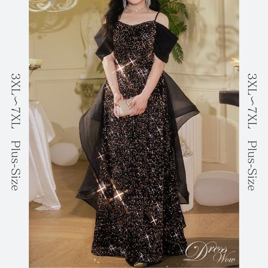 3XL〜7XL】オーガンジートレーンスパンコールドレス D1540 – DRESSWOW