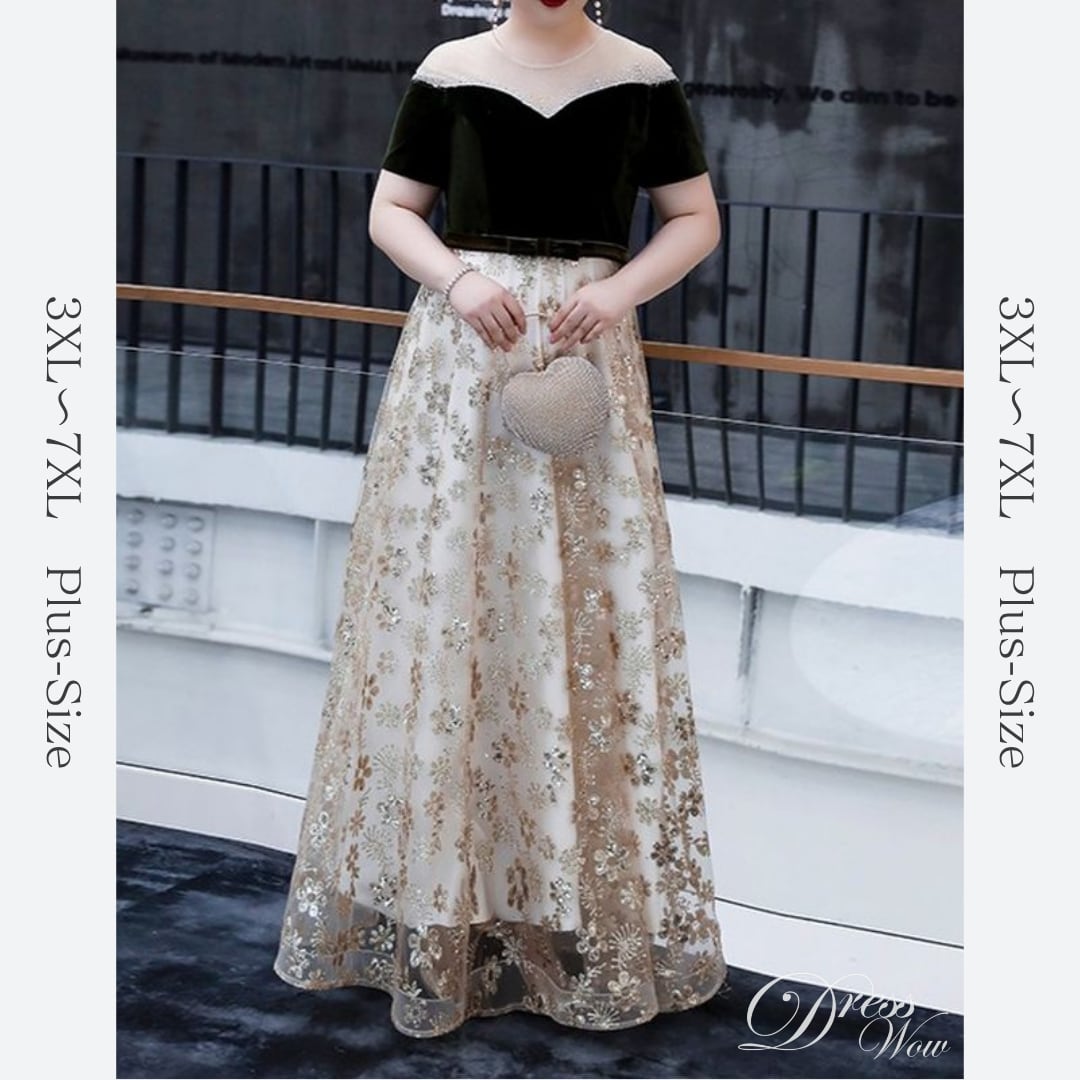3XL〜7XL】ベルベット切替オフショルダードレス D1565 – DRESSWOW
