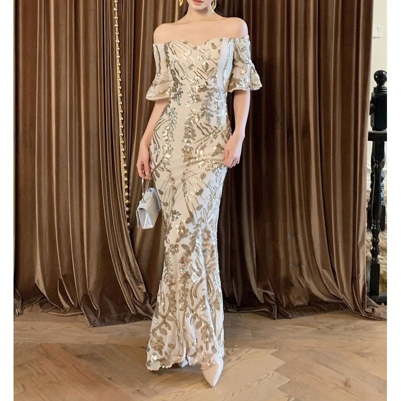 オフショルダーフレアスリーブドレス 4color D2186 – DRESSWOW
