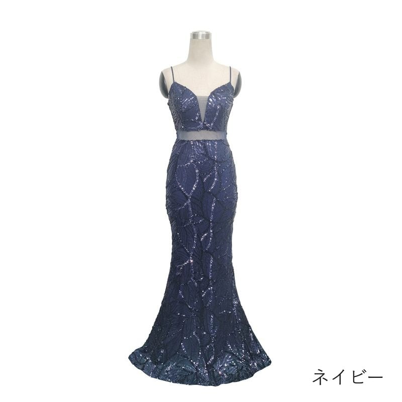 スパンコールリーフ柄マーメイドドレス　10color　D1684
