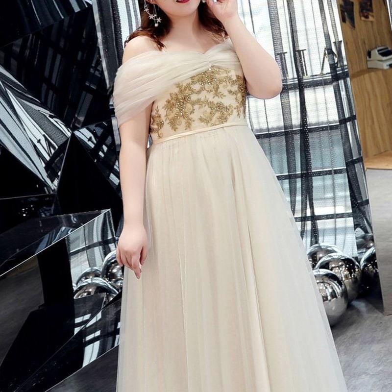 【3XL〜7XL】オフショルダーチュールドレス　D1575