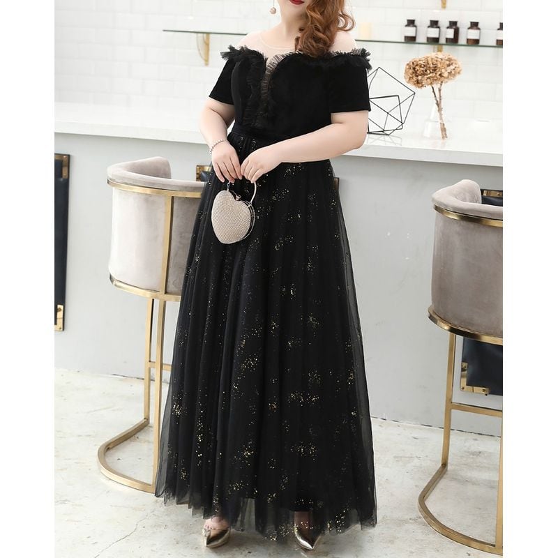 【3XL〜7XL】オフショルダーチュールドレス　D1556