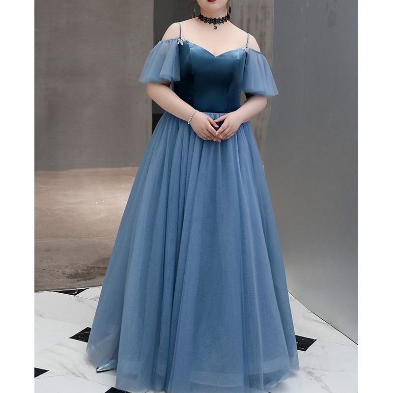 【3XL〜7XL】フリルスリーブチュールドレス　D1545