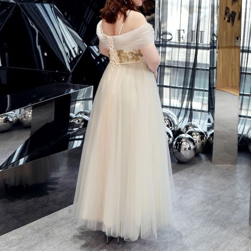 【3XL〜7XL】オフショルダーチュールドレス　D1575