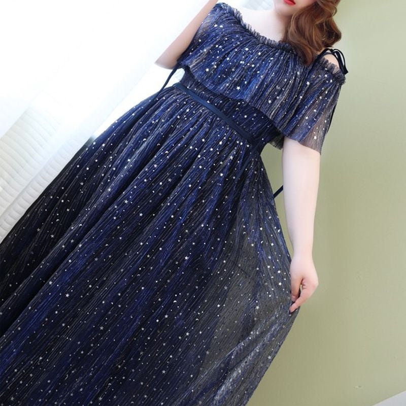 【3XL〜7XL】ショールスリーブチュールドレス　D1561