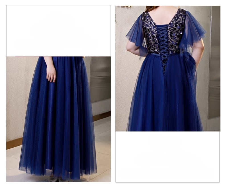 【3XL〜7XL】フレアスリーブチュールドレス　D1588