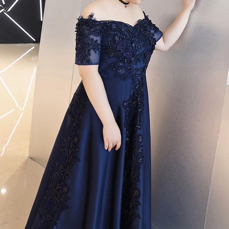 【3XL〜7XL】オフショルダーサテンドレス　2color　D1532