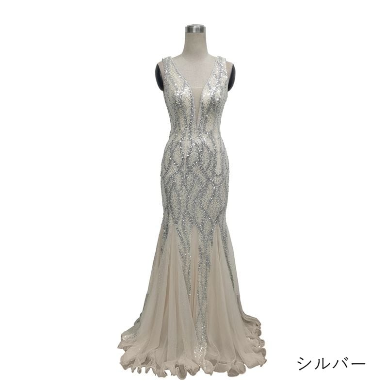 スパンコール裾フレアマーメイドドレス　10color　D1685
