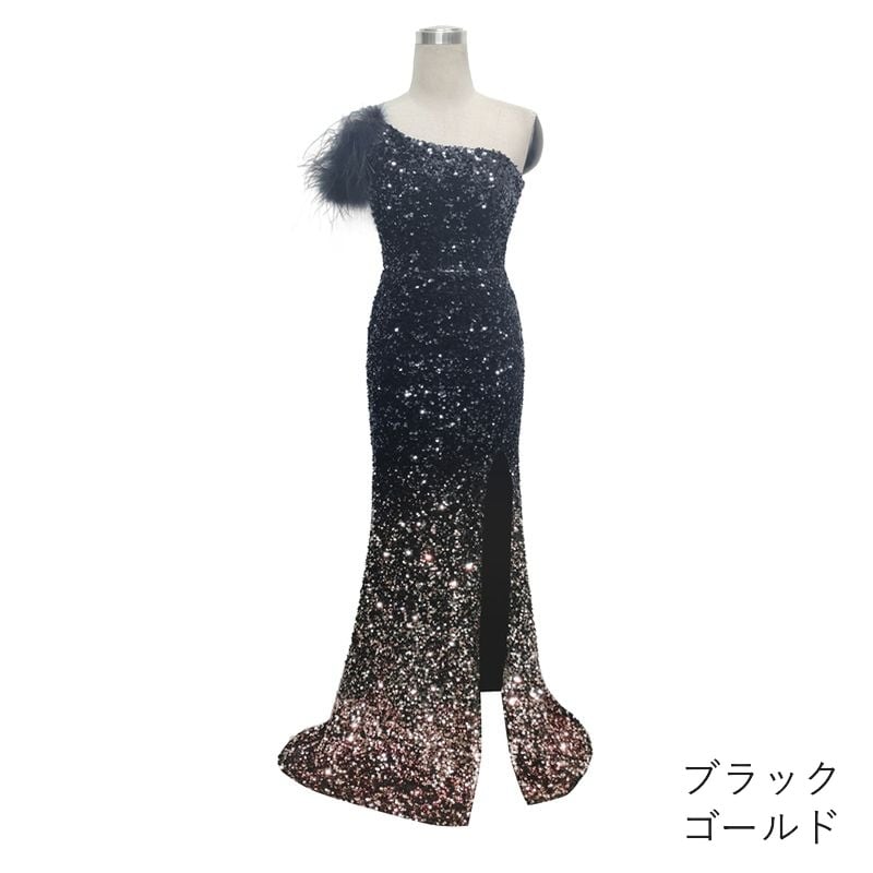 スパンコールワンショルダーマーメイドドレス　6color　D1709