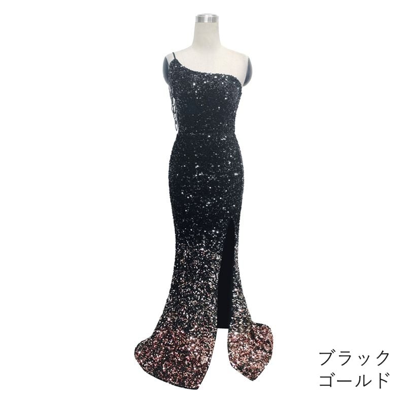 スパンコールワンショルダーマーメイドドレス　7color　D1699