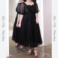 【3XL〜7XL】ヘムネックパフスリーブチュールドレス　D1614