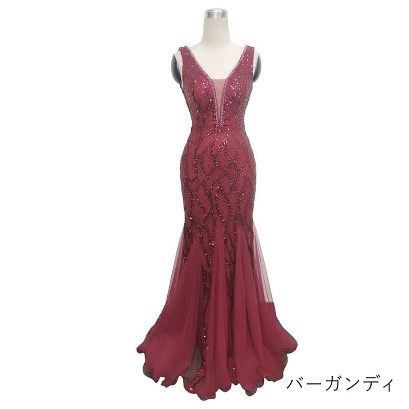 スパンコール裾フレアマーメイドドレス　10color　D1685
