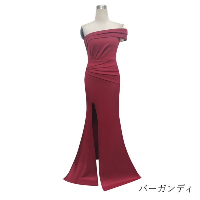ワンショルダースリットマーメイドドレス　5color　D1704