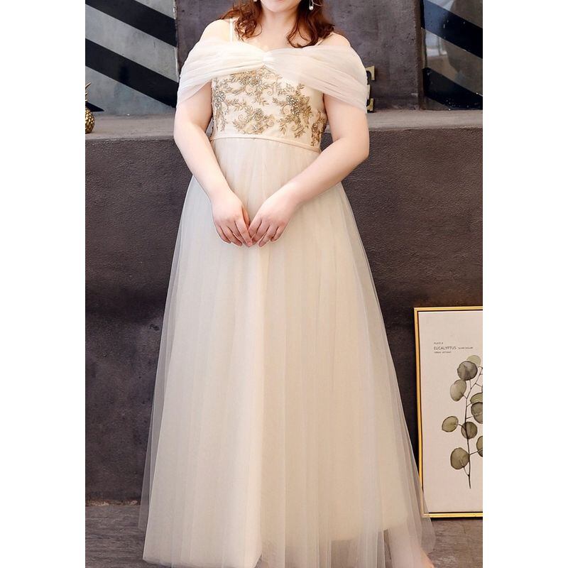 【3XL〜7XL】オフショルダーチュールドレス　D1575