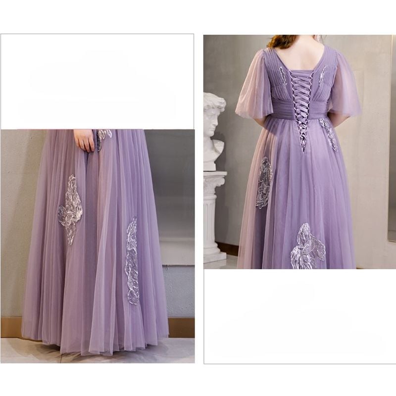 【3XL〜7XL】フレアスリーブチュールドレス　D1599