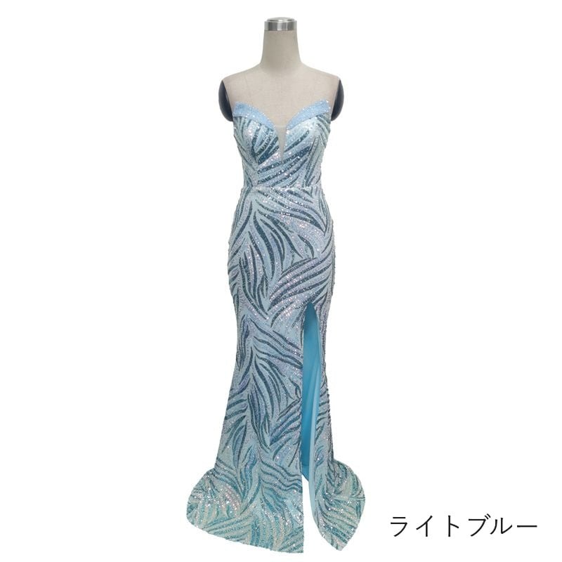 スパンコールベアトップマーメイドドレス　10color　D1694