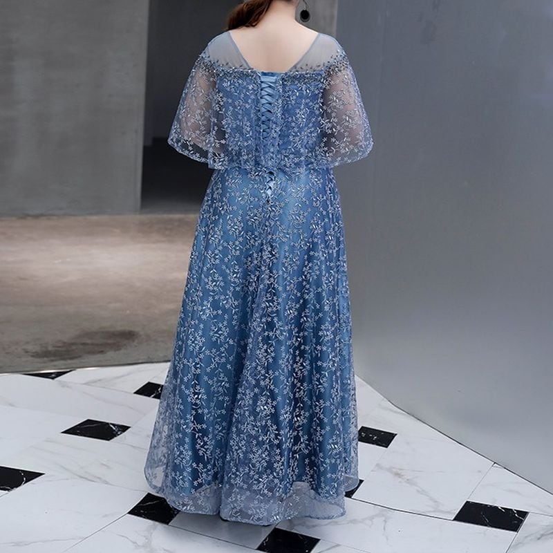 【3XL〜7XL】フラワー刺繍オーガンジードレス　D1606