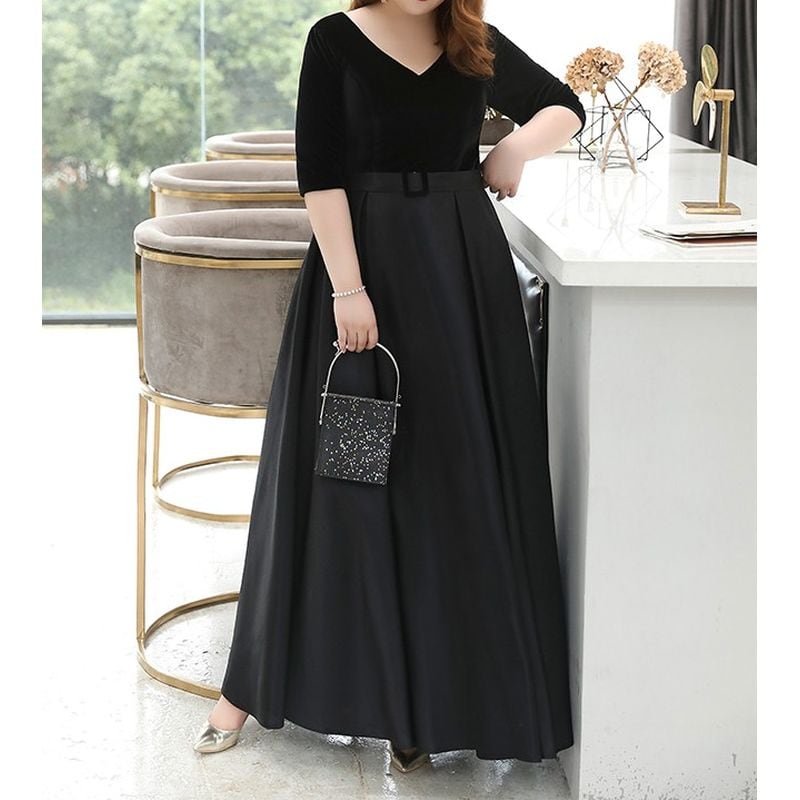 3XL〜7XL】ベルベット切替Vネックドレス D1618 – DRESSWOW（ドレスワオ）