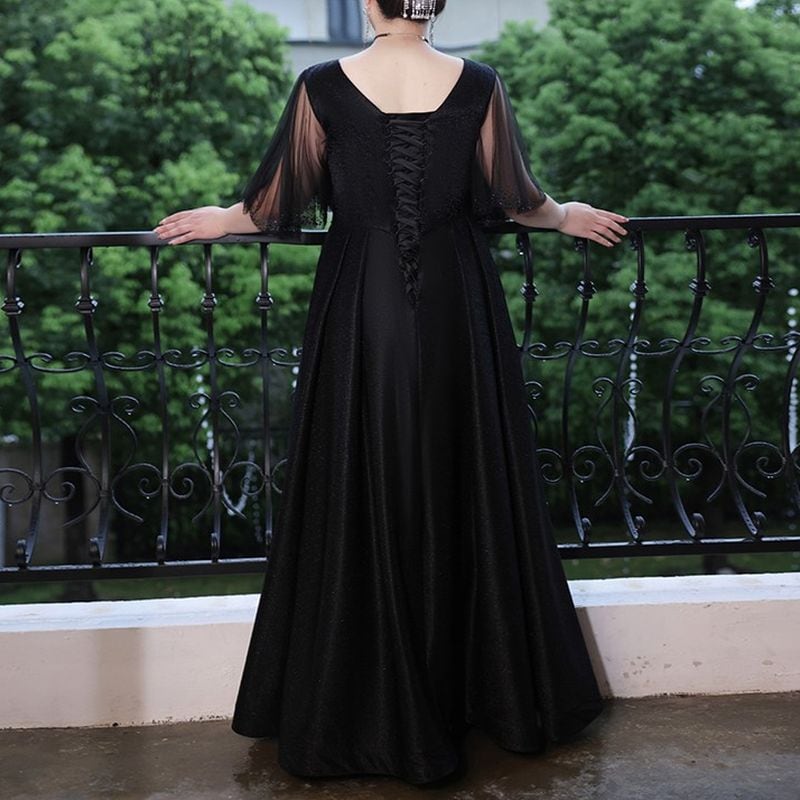 【3XL〜7XL】シアースリーブロングドレス　D1620