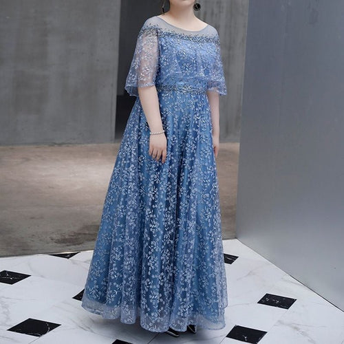 【3XL〜7XL】フラワー刺繍オーガンジードレス　D1606