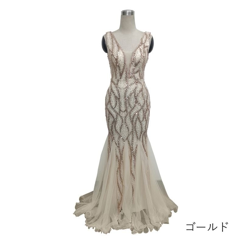 スパンコール裾フレアマーメイドドレス　10color　D1685