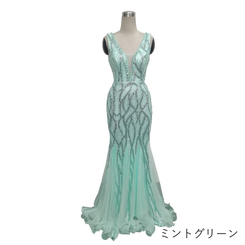スパンコール裾フレアマーメイドドレス　10color　D1685