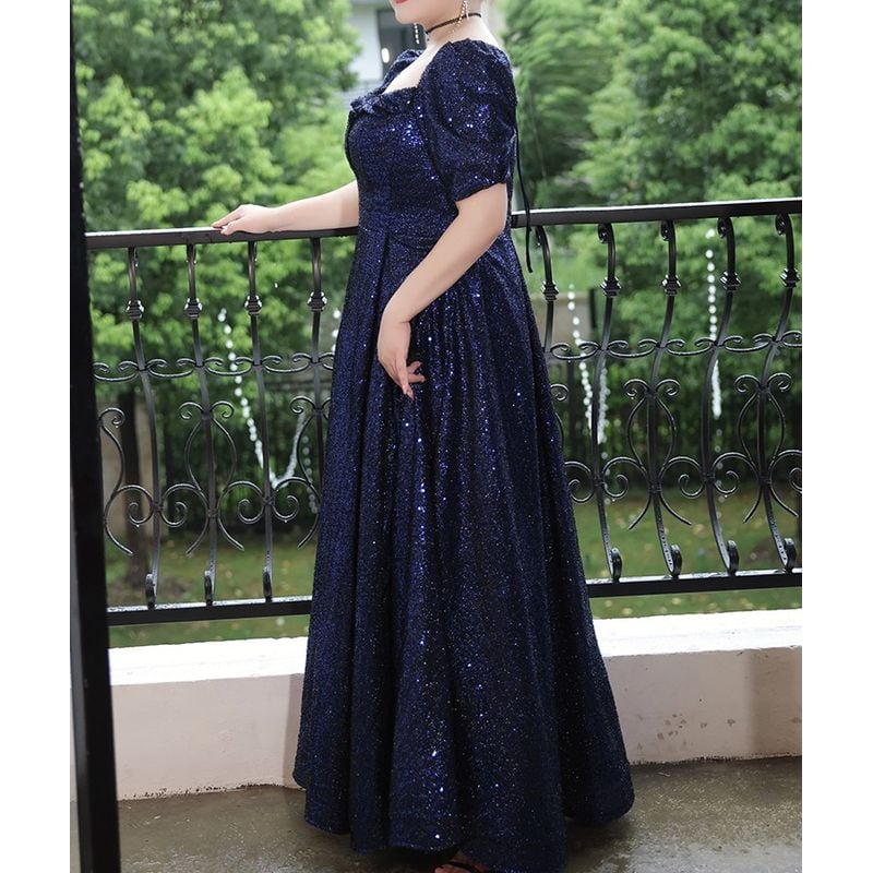 【3XL〜7XL】パフスリーブスパンコールドレス　D1552