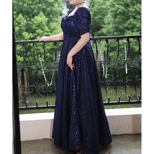 【3XL〜7XL】パフスリーブスパンコールドレス　D1552