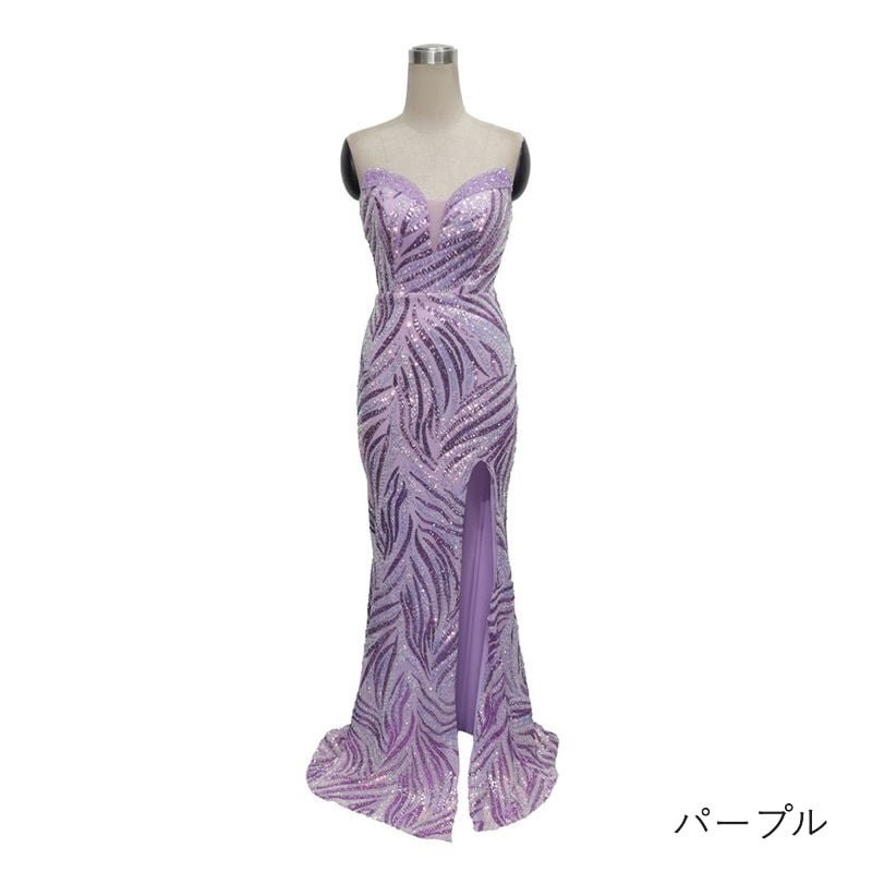 スパンコールベアトップマーメイドドレス　10color　D1694