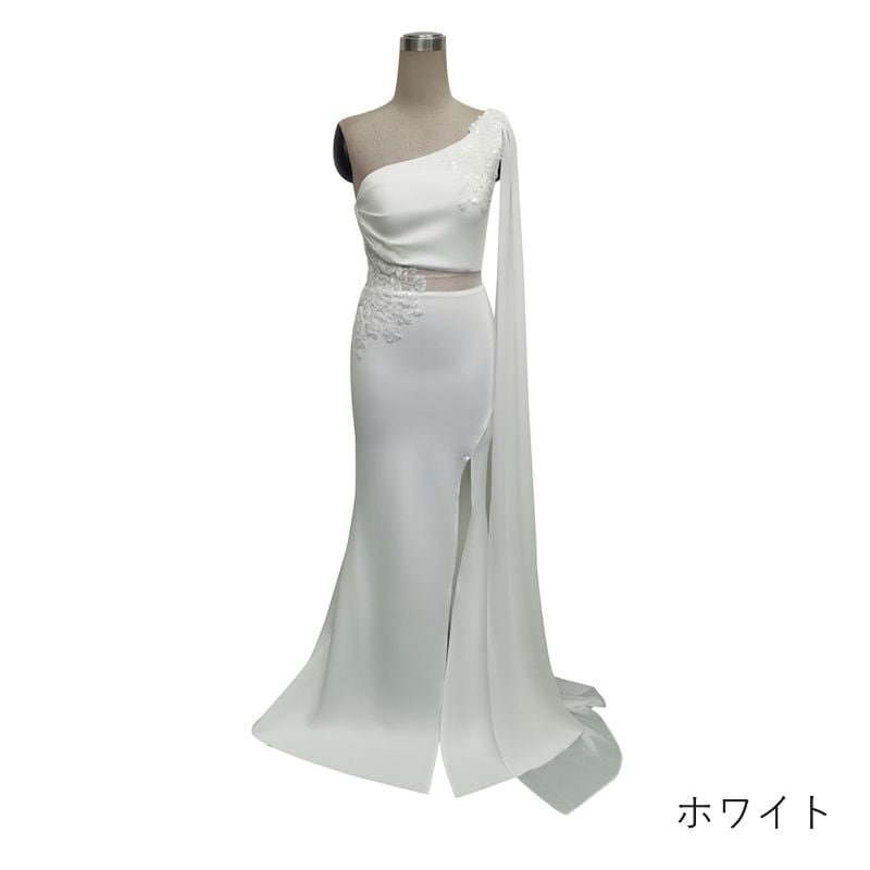 ワンショルダーシアーケープマーメイドドレス　8color　D1686
