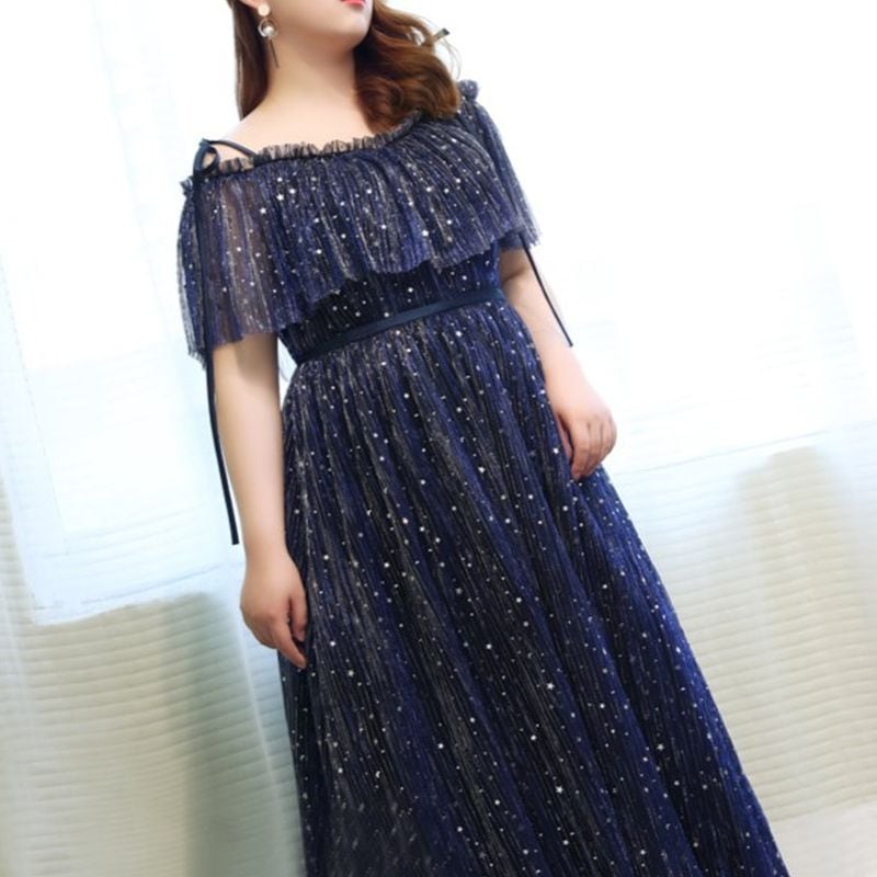 【3XL〜7XL】ショールスリーブチュールドレス　D1561