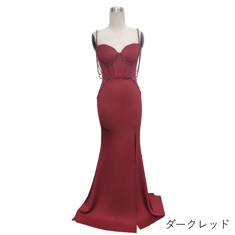ビーズ装飾スリットマーメイドドレス　9color　D1678