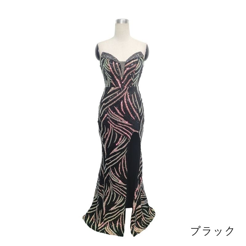 スパンコールベアトップマーメイドドレス　10color　D1694