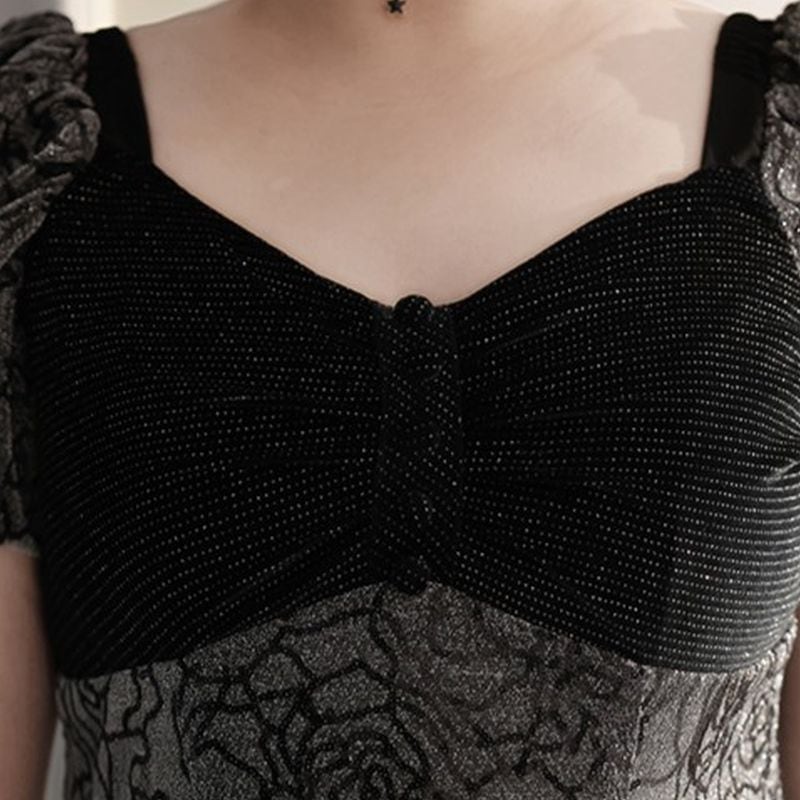 【3XL〜7XL】パフスリーブローズドレス　D1530
