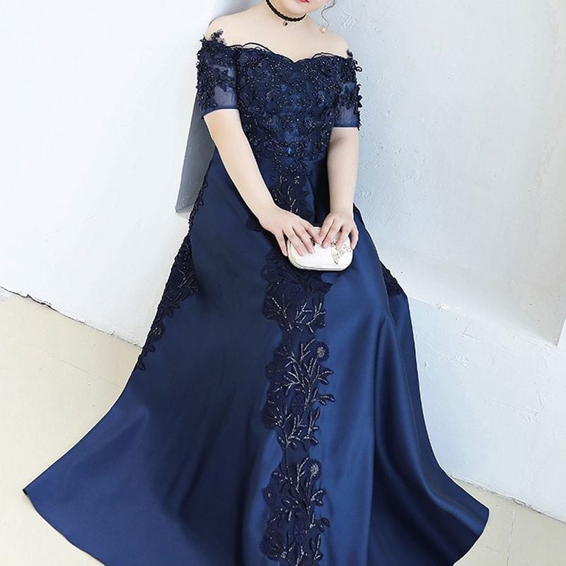 【3XL〜7XL】オフショルダーサテンドレス　2color　D1532