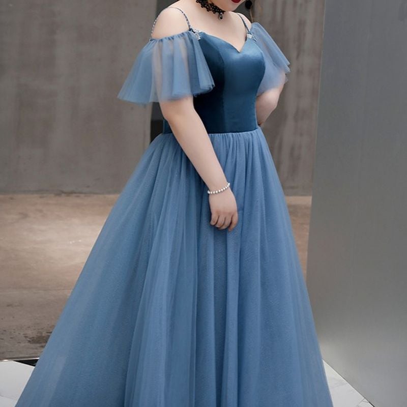 【3XL〜7XL】フリルスリーブチュールドレス　D1545