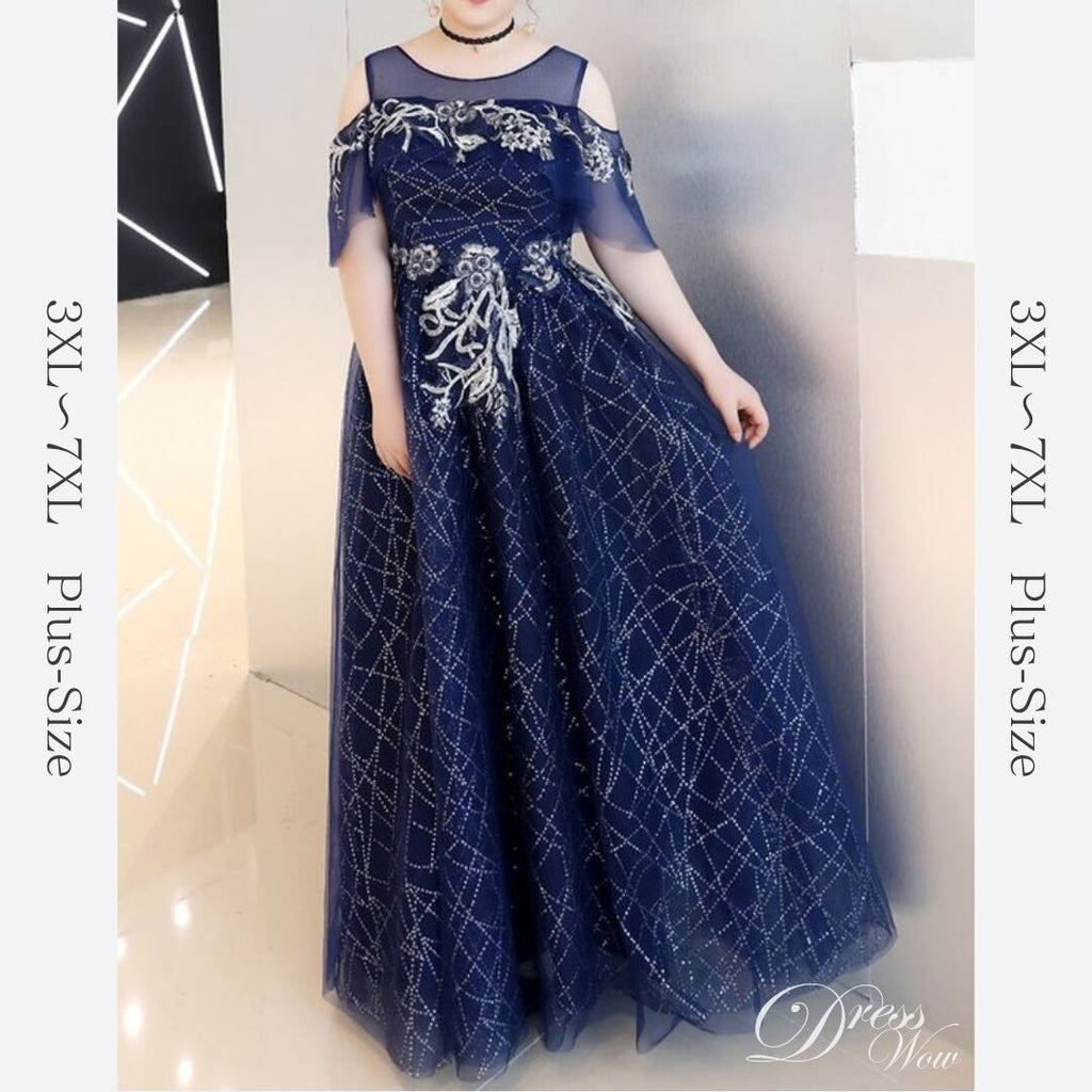 【3XL〜7XL】フラワー装飾オーガンジードレス　D1566