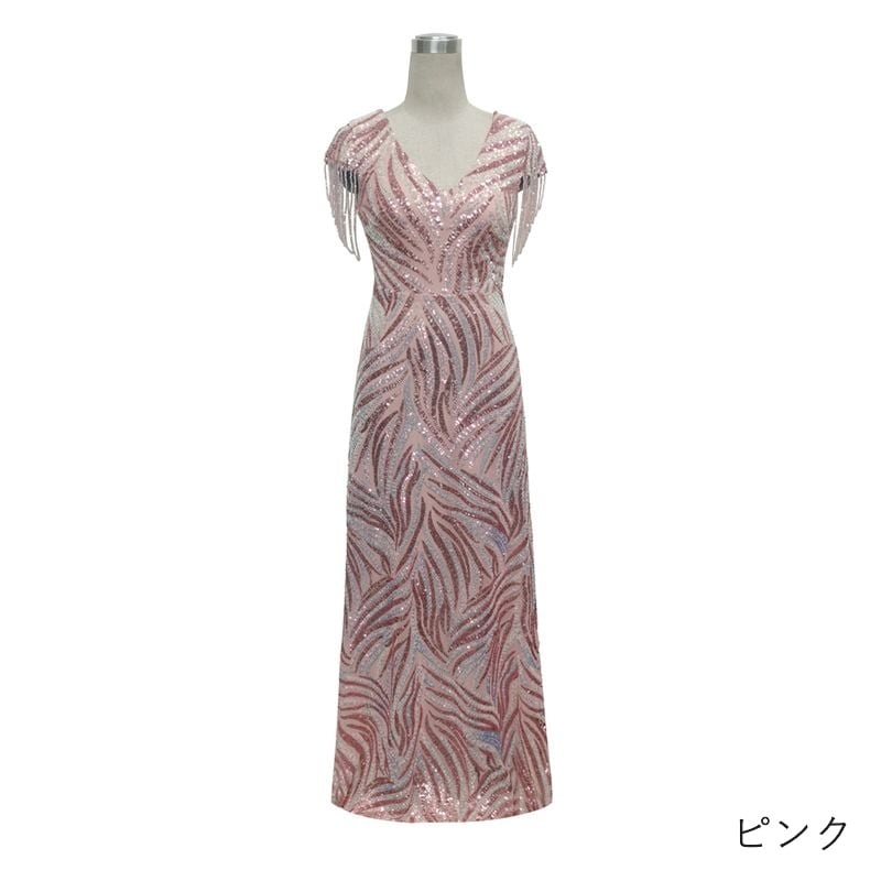 ビーズスリーブスパンコールスレンダードレス　10color　D1708