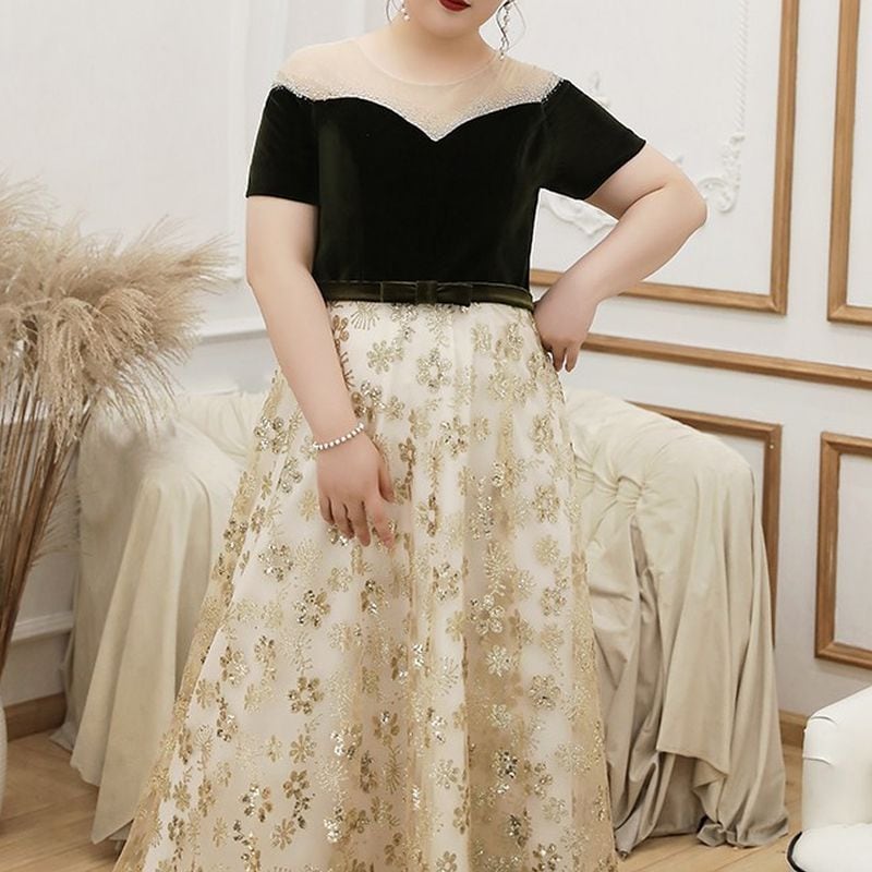 3XL〜7XL】ベルベット切替オフショルダードレス D1565 – DRESSWOW