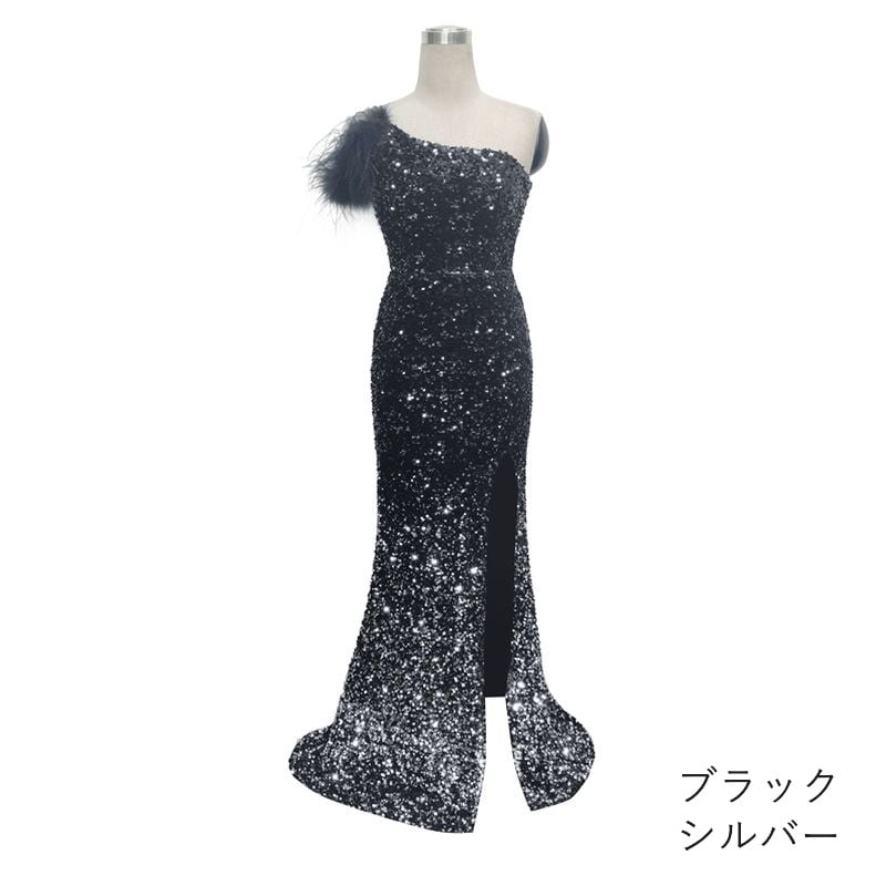 スパンコールワンショルダーマーメイドドレス　6color　D1709