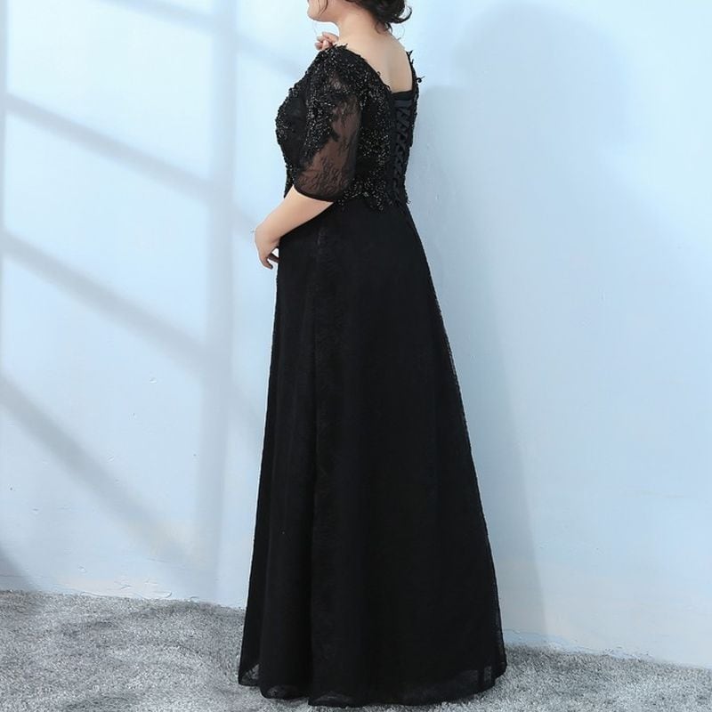 【3XL〜7XL】ビーズ装飾Vネックドレス　D1576