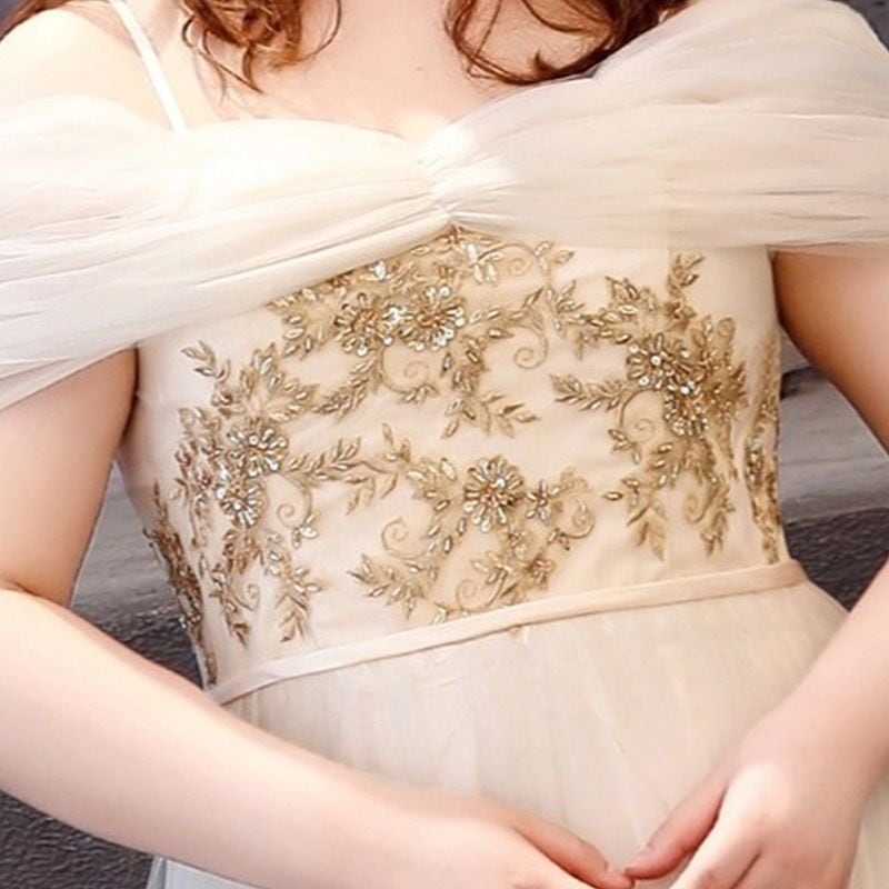 【3XL〜7XL】オフショルダーチュールドレス　D1575