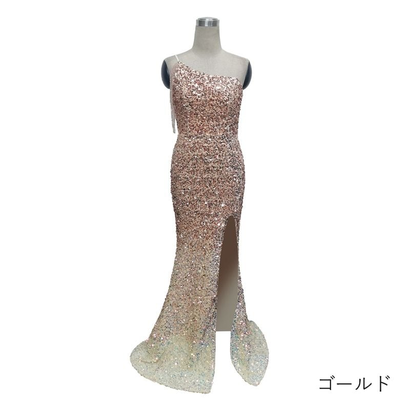 スパンコールワンショルダーマーメイドドレス　7color　D1699
