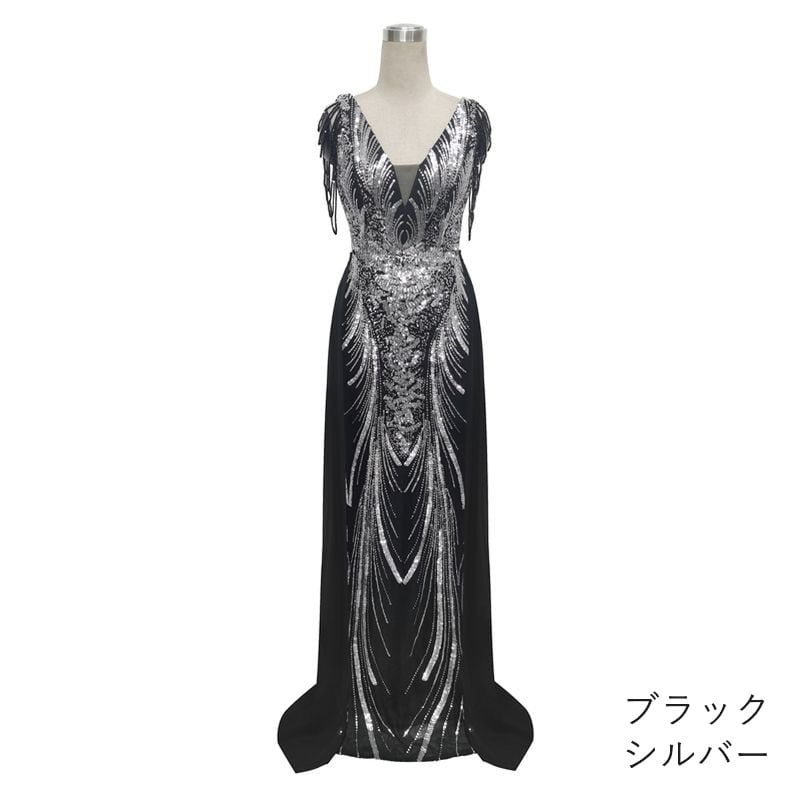 スパンコールロングトレーンマーメイドドレス　7color　D1698