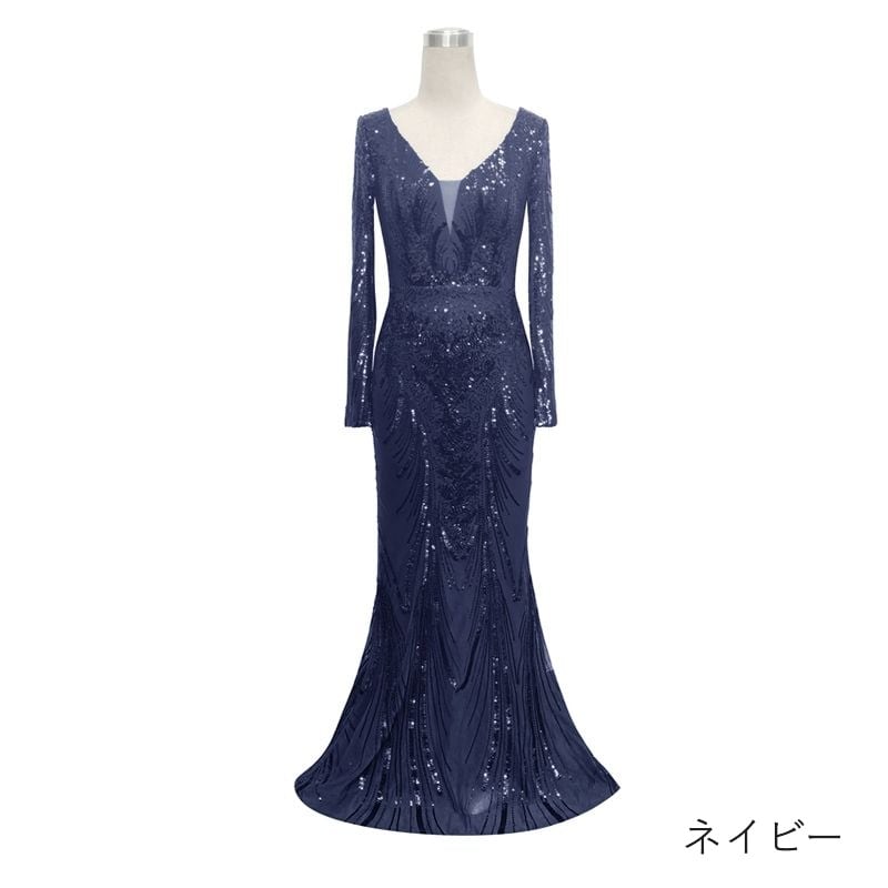 スパンコールロングスリーブマーメイドドレス　7color　D1696