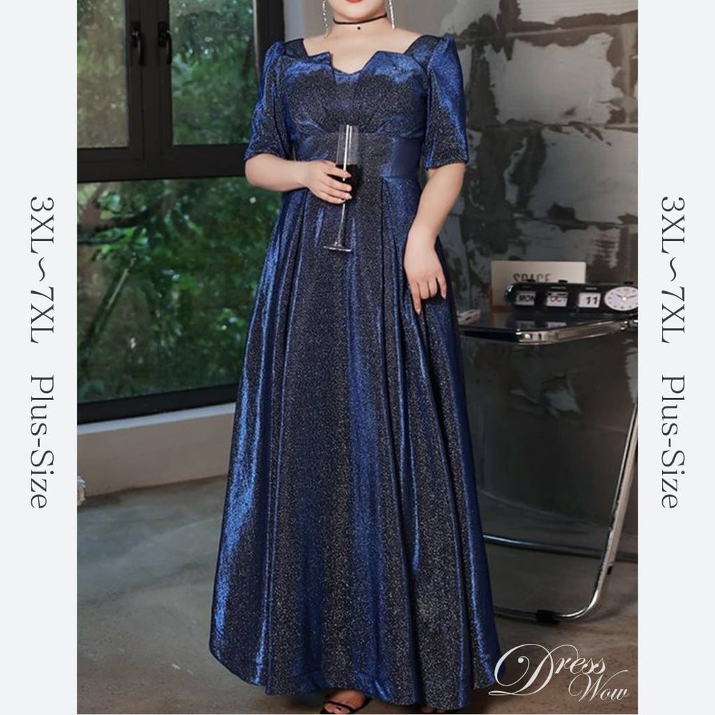 【3XL〜7XL】ヘムネックグリッタードレス　D1553