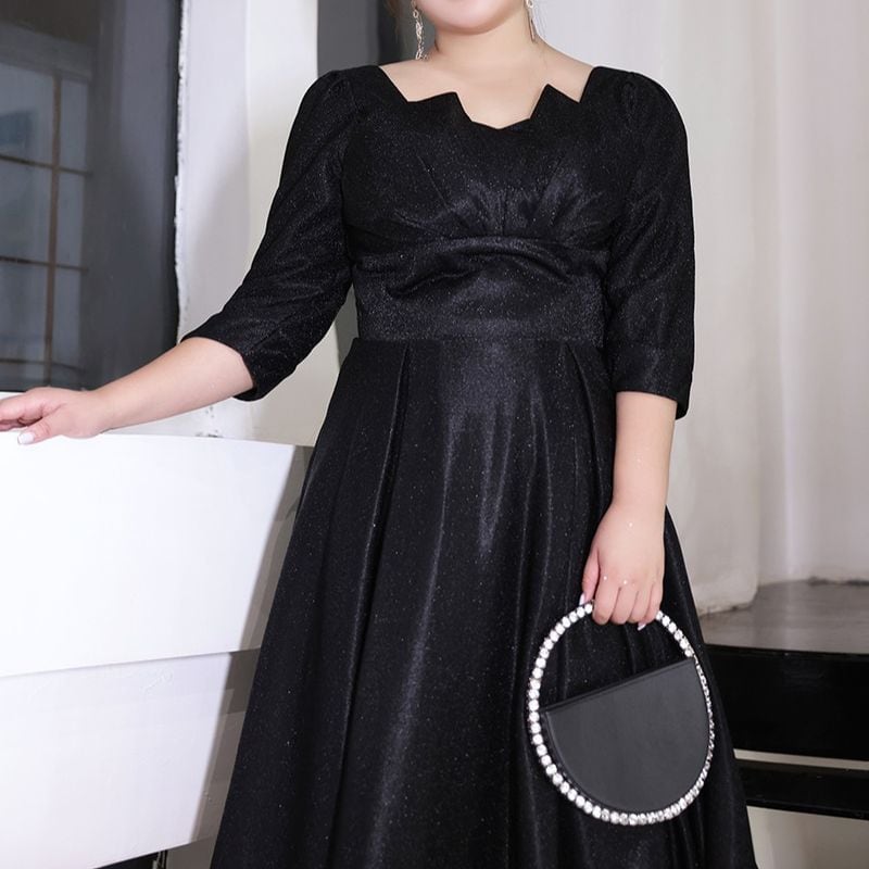 【3XL〜7XL】ヘムネックロングスリーブドレス　D1544
