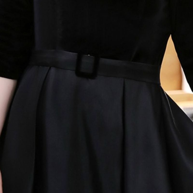 【3XL〜7XL】ベルベット切替Vネックドレス　D1618