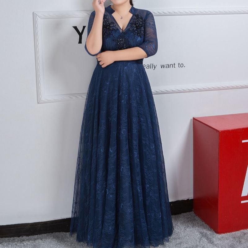 3XL〜7XL】Vネックレースロングドレス D1621 – DRESSWOW（ドレスワオ）