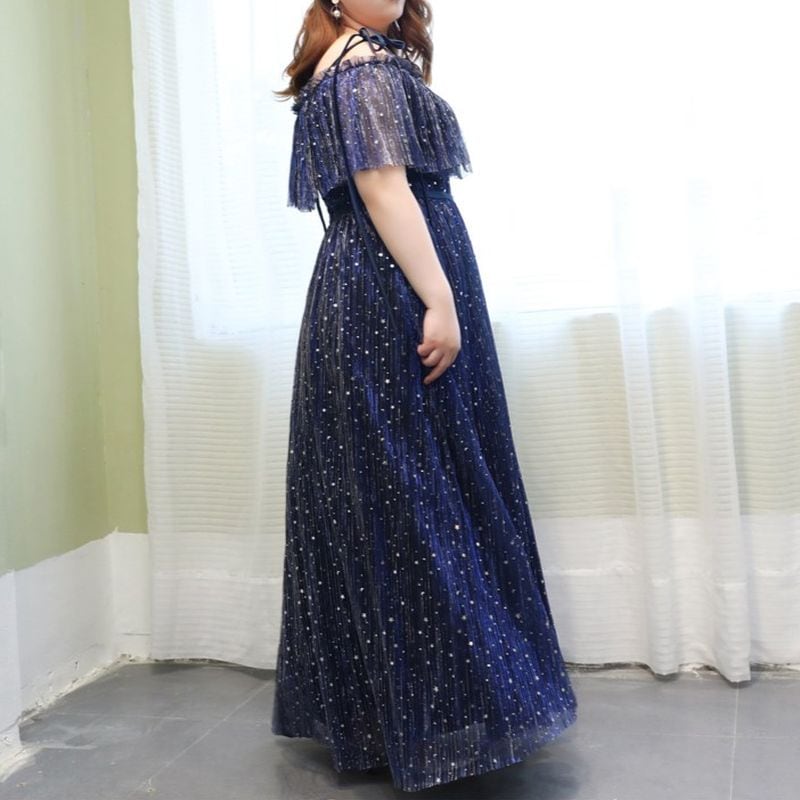 【3XL〜7XL】ショールスリーブチュールドレス　D1561